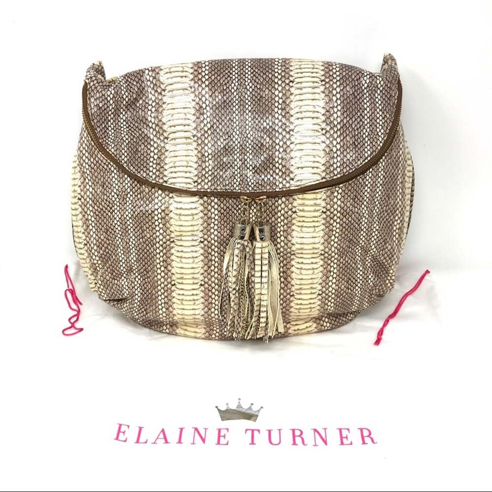 Elaine Turner “Stacy” Hobo Bag-Striped Python-New With Tags-Dust Bag-Leather